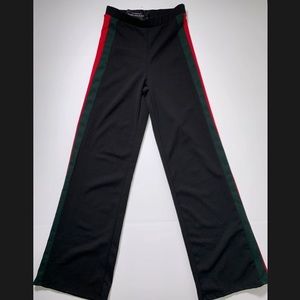 Casual black flare pants with side stripes